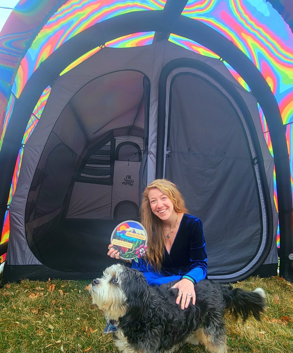 Danielle Williams, the Founder & CEO of Good inTents holding her award for Good Business Colorado's Outstanding Award for Woman in STEM (Science, Technology, Engineering and Mathematics) for her exceptional contributions to the industry.