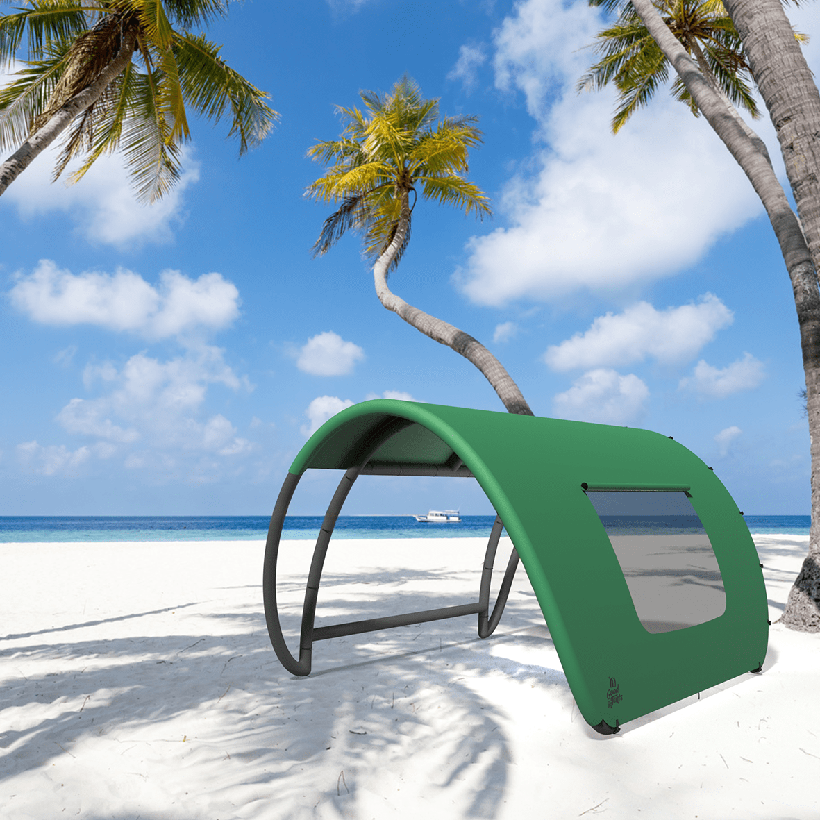 Photo of an All Green Tent Canopy on a beach