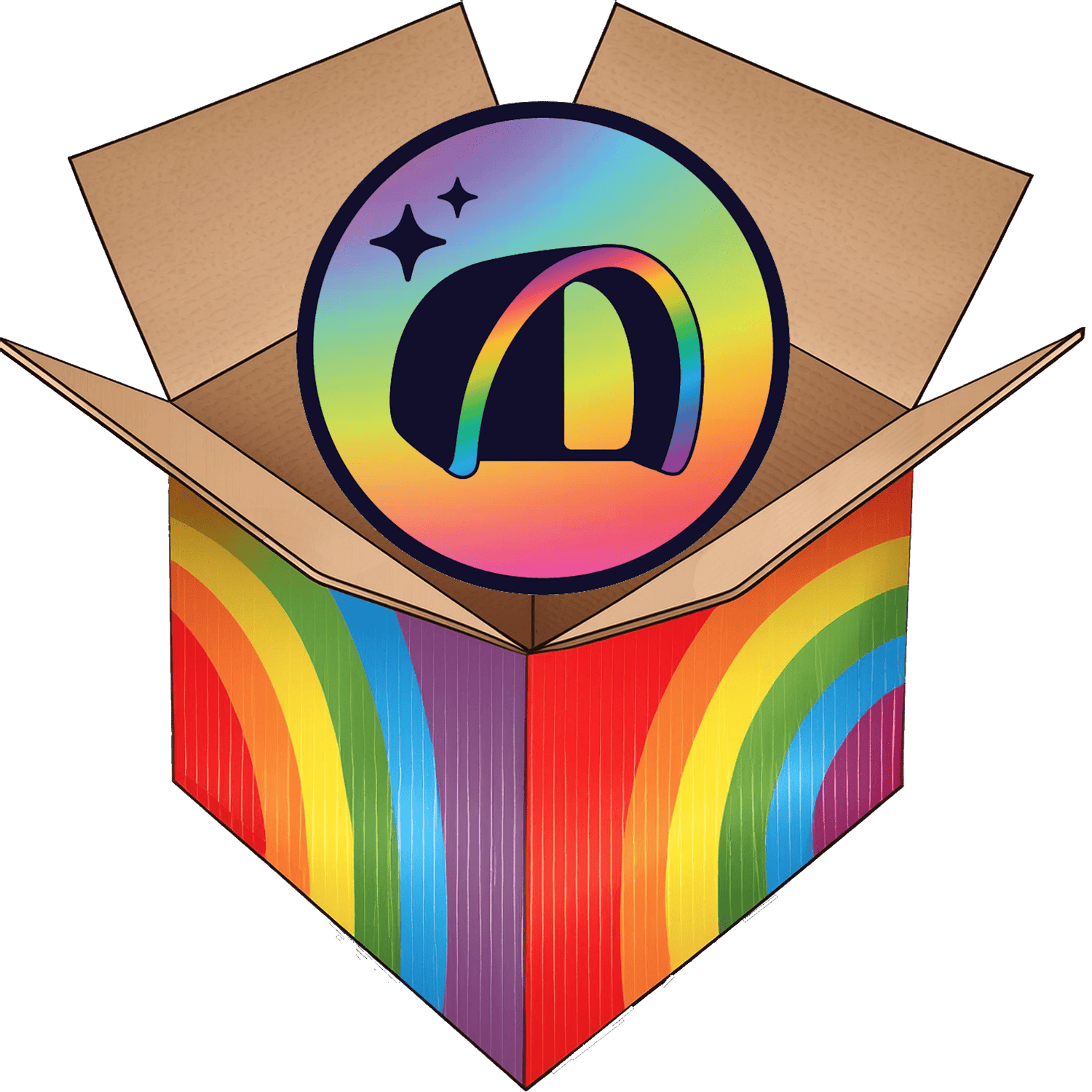 A graphic image of a rainbow colored box with the Good inTents logo come out from the inside
